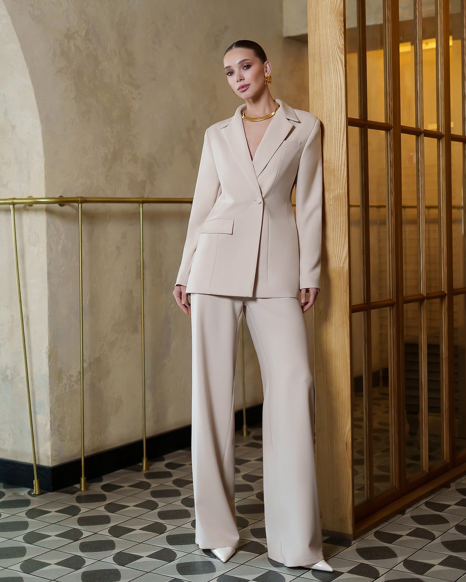 Beatrice Beige Relaxed Fit Tailored Two-Piece Suit