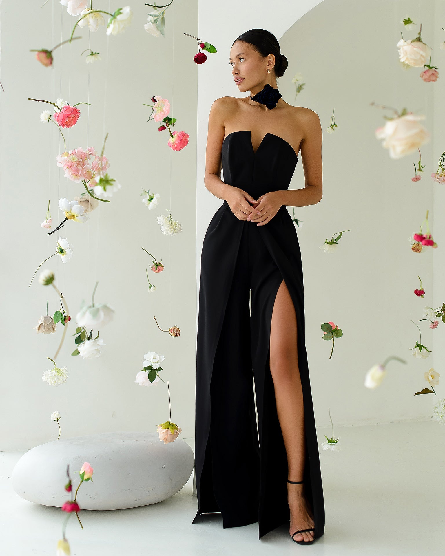Adriana Black Strapless V-Neck Culotte Jumpsuit