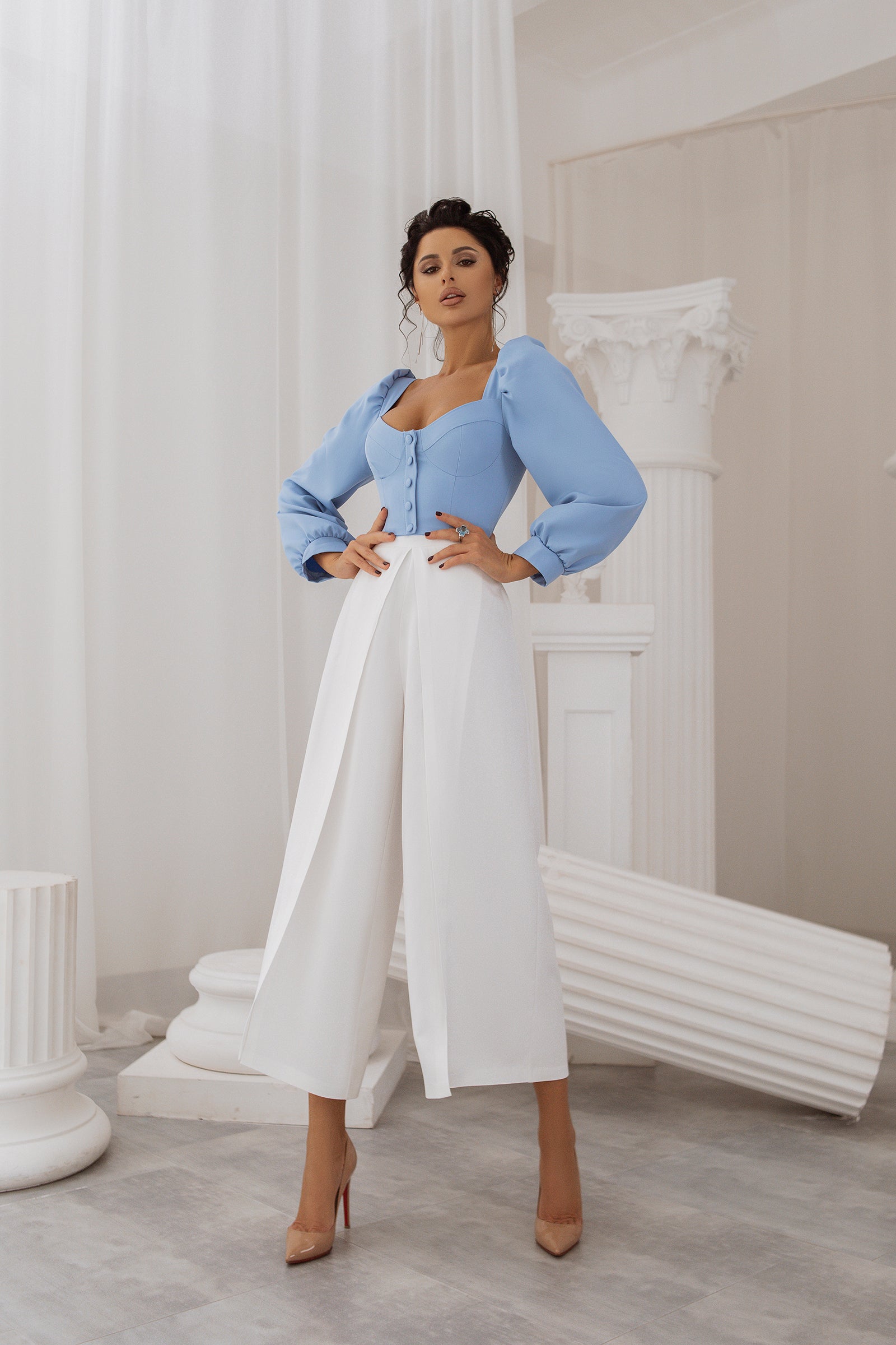 Adriana White High Waist Slit Cuff Culottes