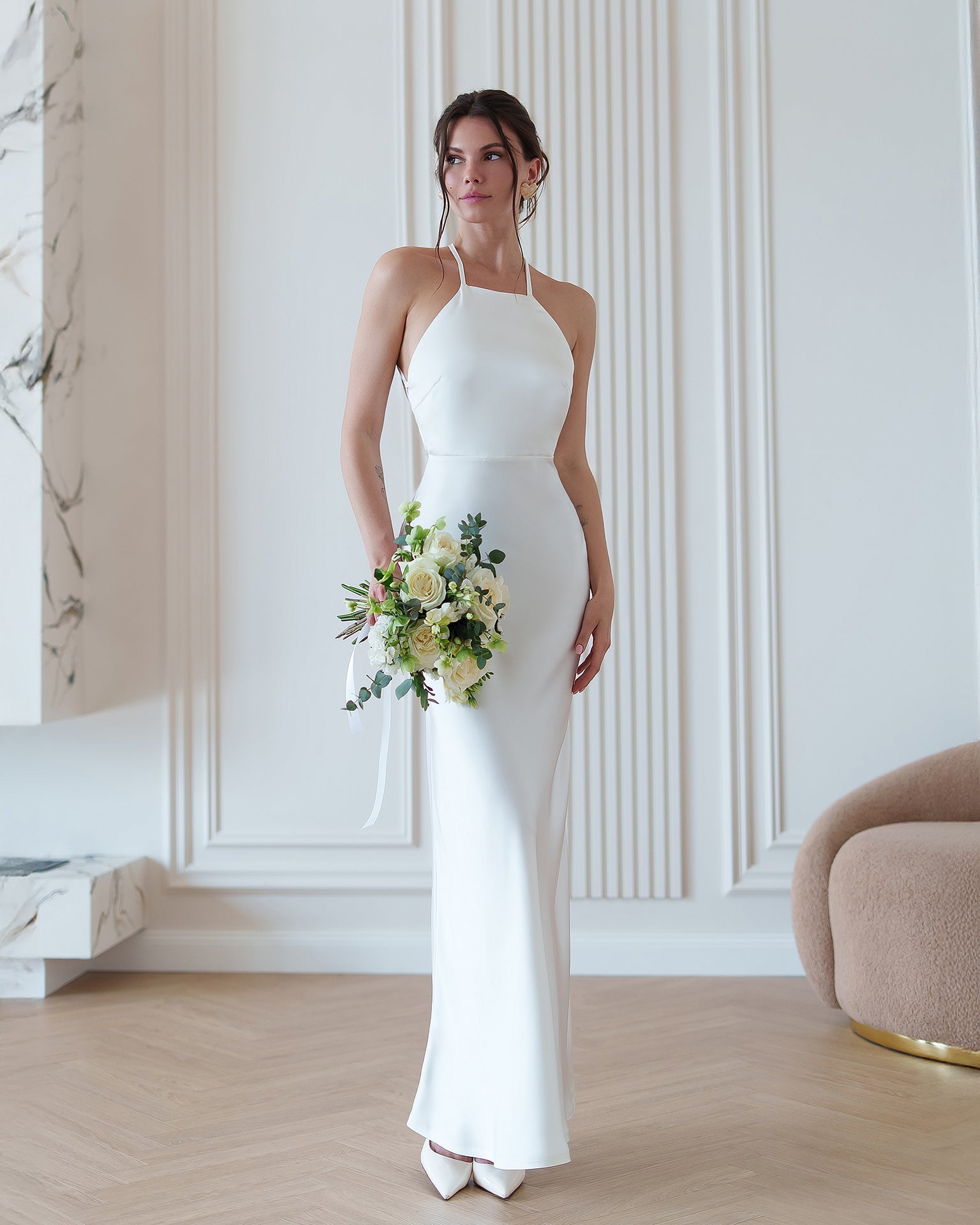 Chiara White Satin Slip Maxi Dress