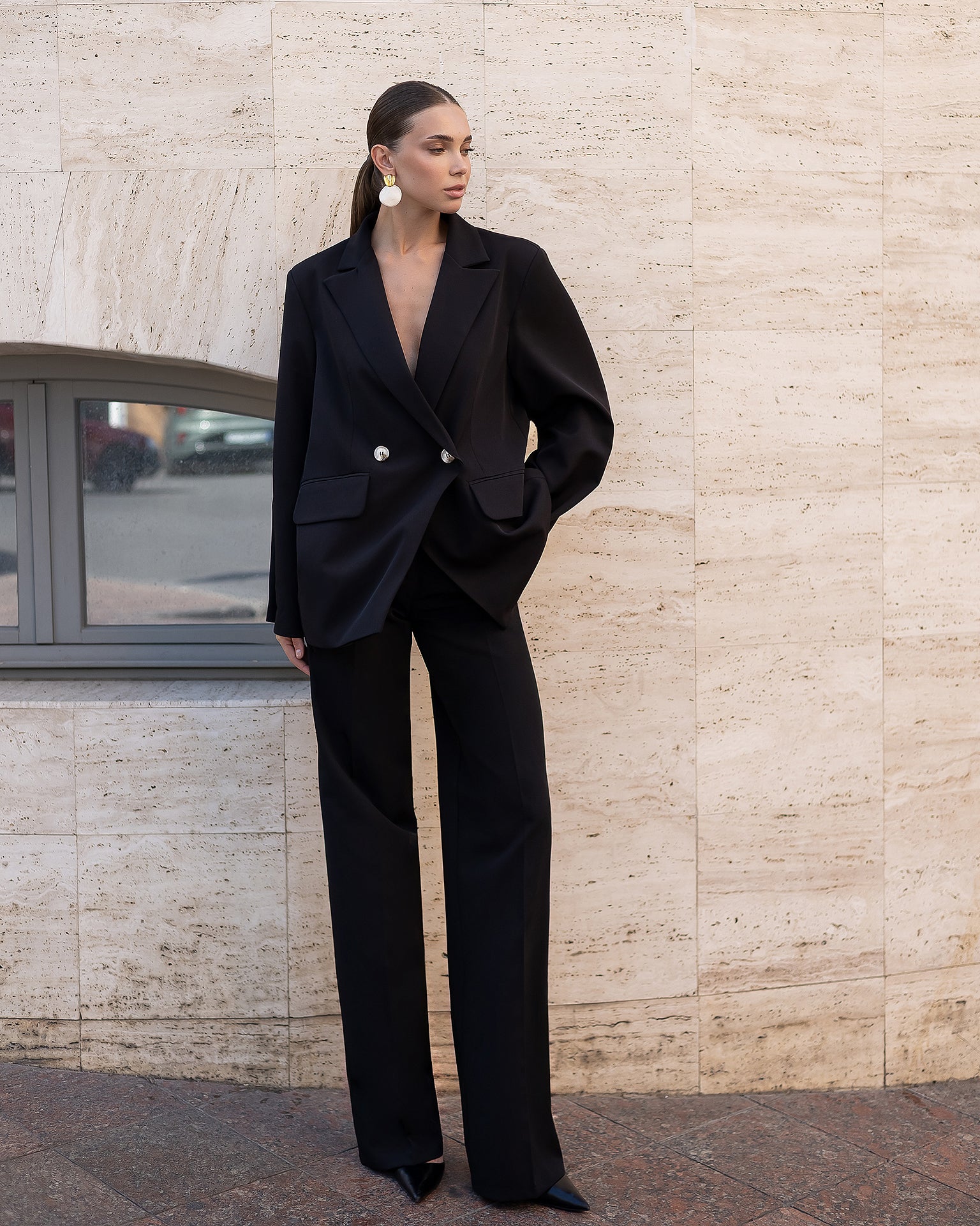 Lorenza Black Oversized Double-Breasted Jacket