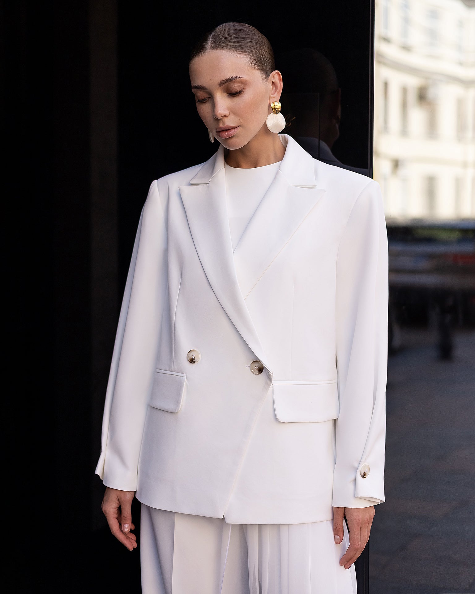 Lorenza White Oversized Double-Breasted Jacket