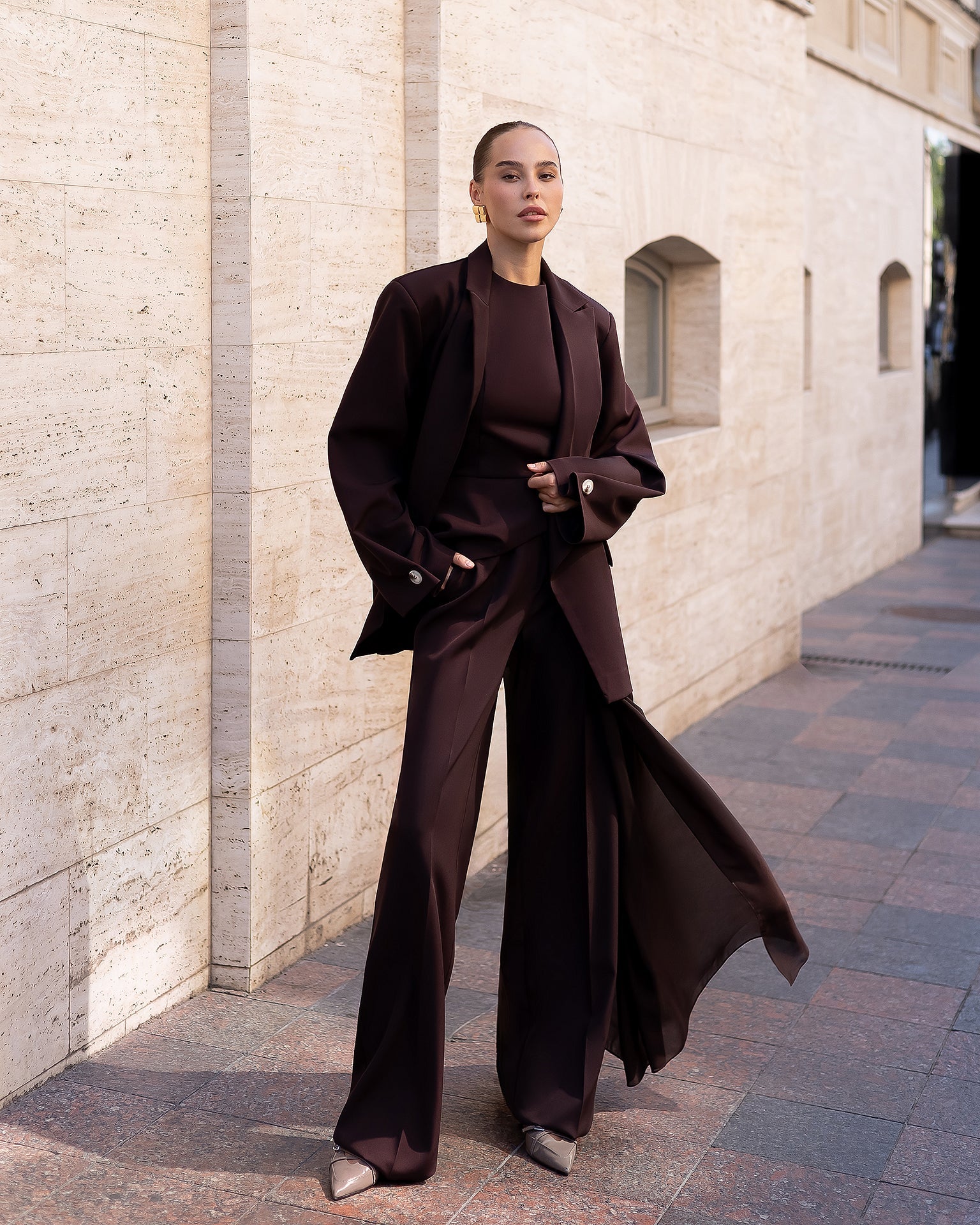 Lorenza Brown Oversized Double-Breasted Blazer Jacket