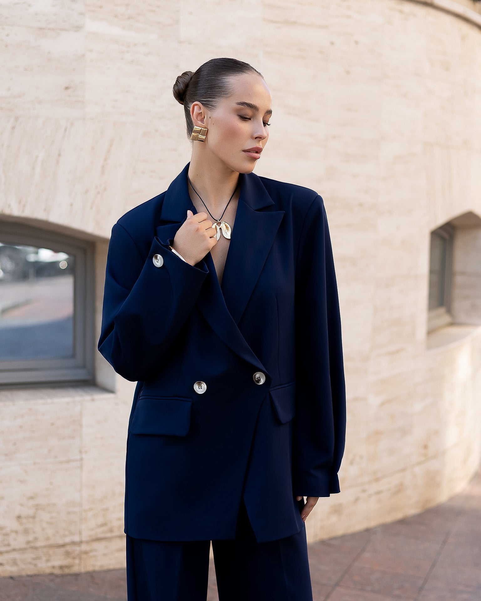 Lorenza Navy Oversized Double-Breasted Jacket