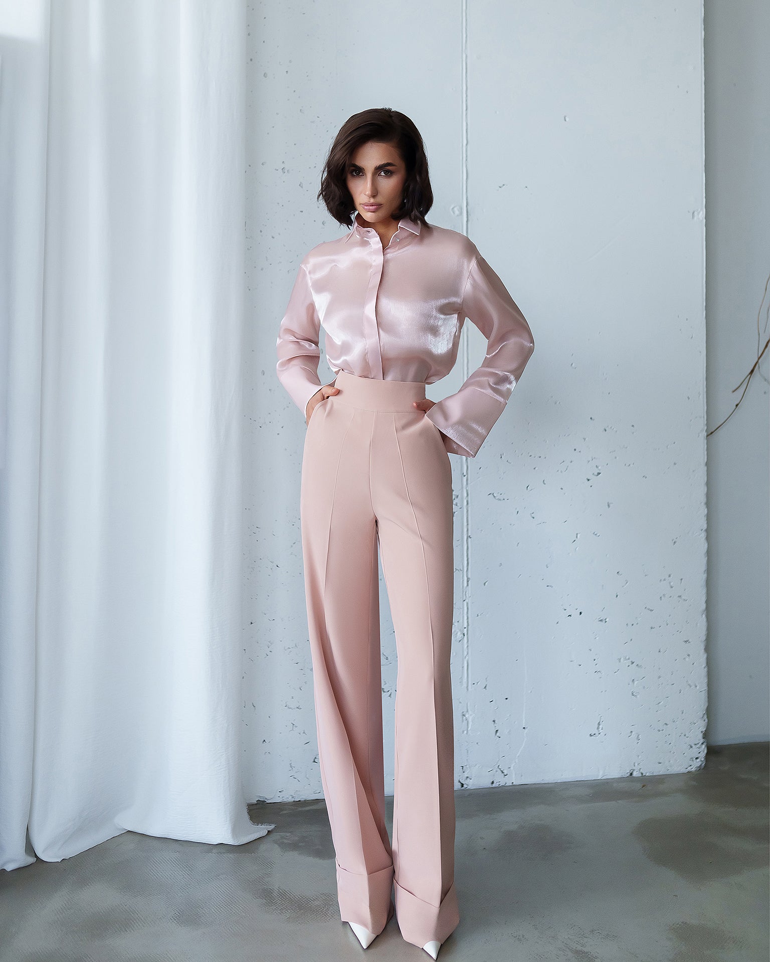 Adriana Dusty Pink Organza Concealed Button-Up Blouse