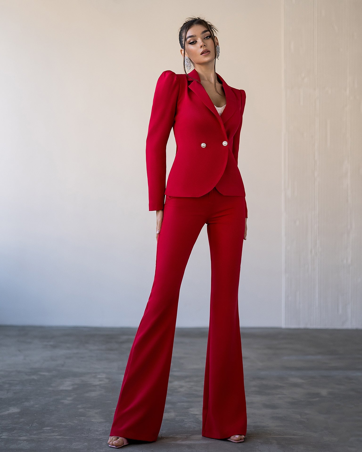 Chiara Red Double-Breasted Crepe Two-Piece Suit