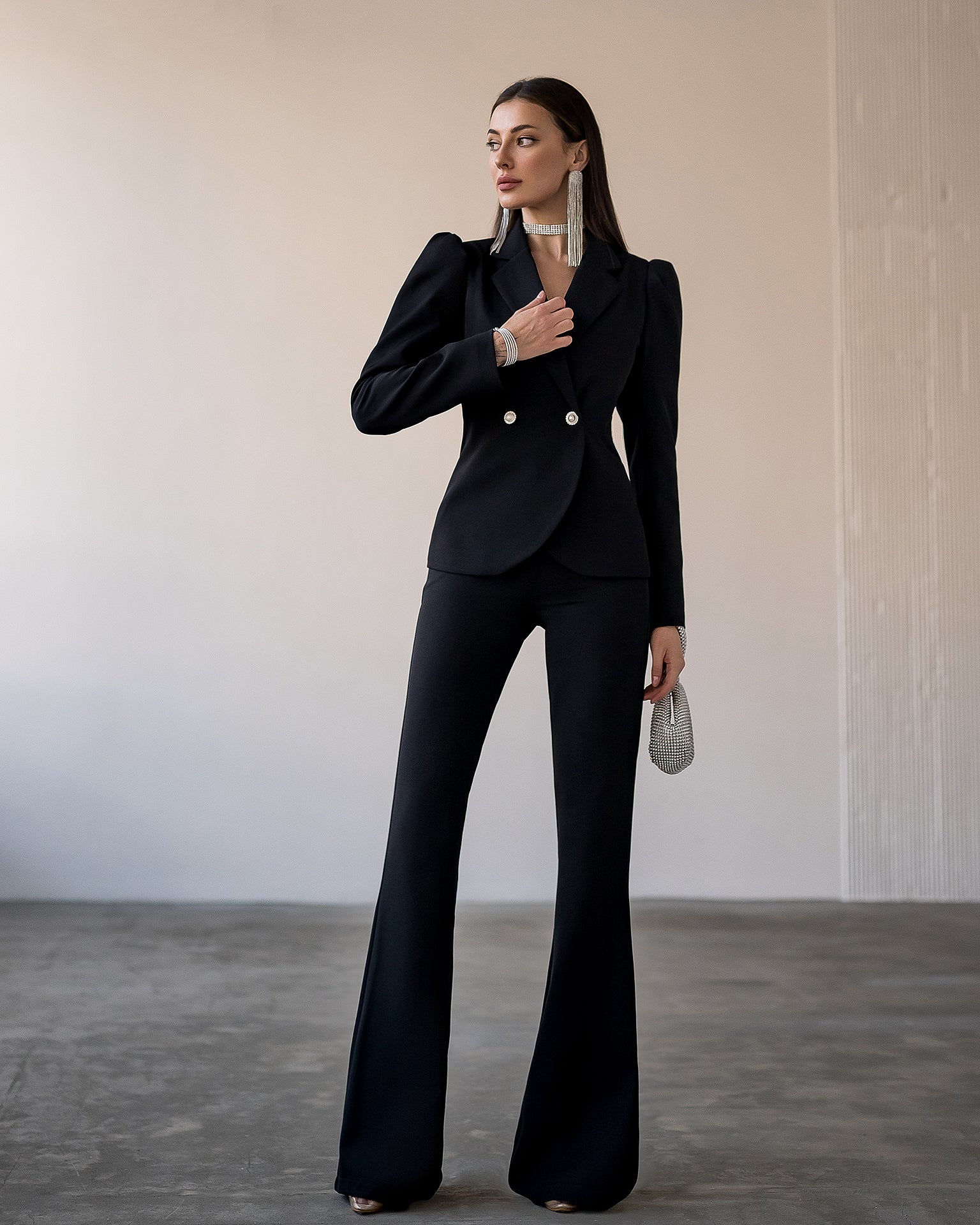 Chiara Black Double-Breasted Crepe Two-Piece Suit