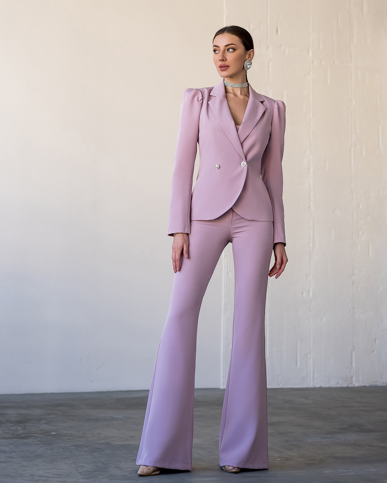 Chiara Dusty Pink Double-Breasted Crepe Two-Piece Suit