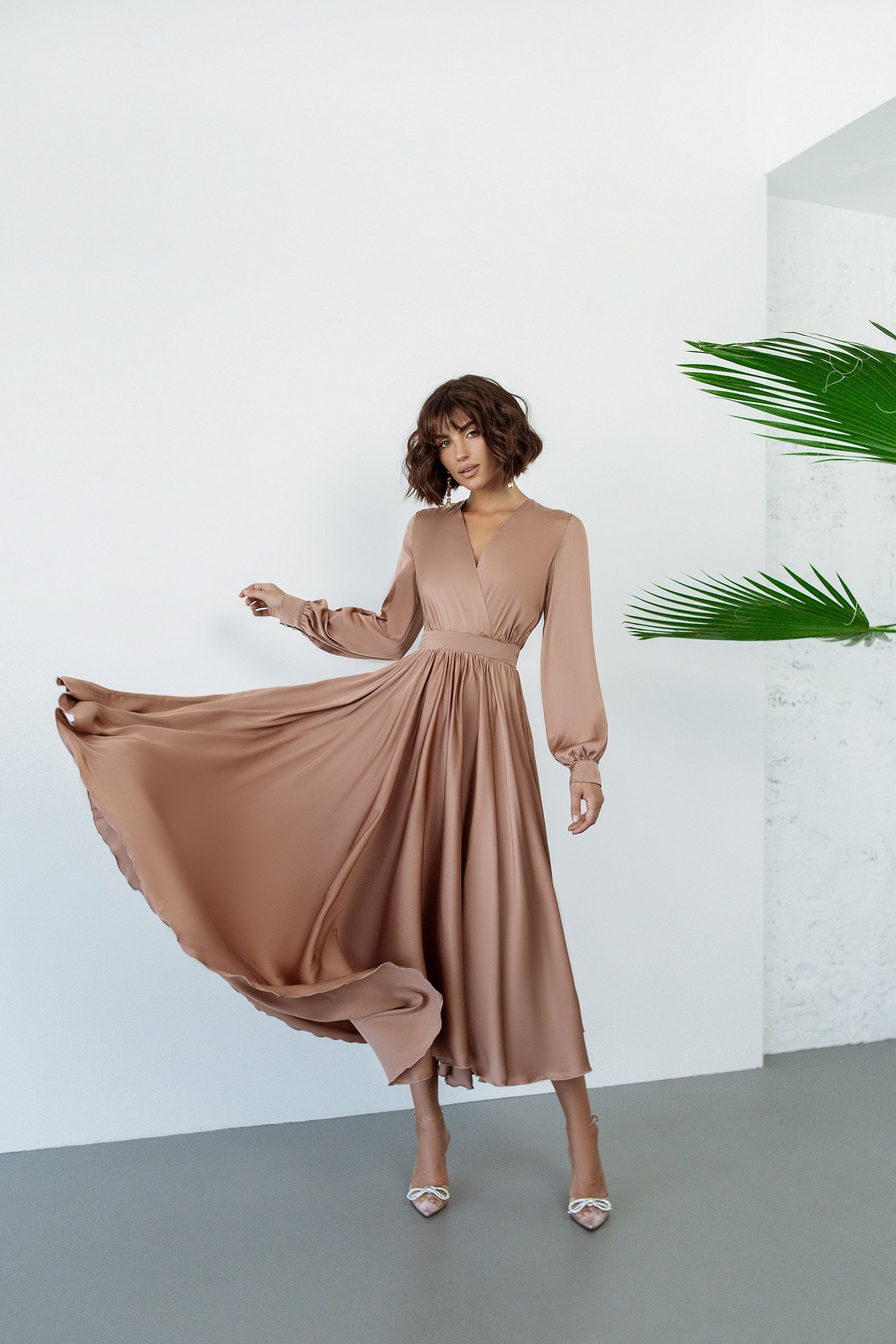 Adriana Mocca Puff Sleeve Midi Wrap Dress