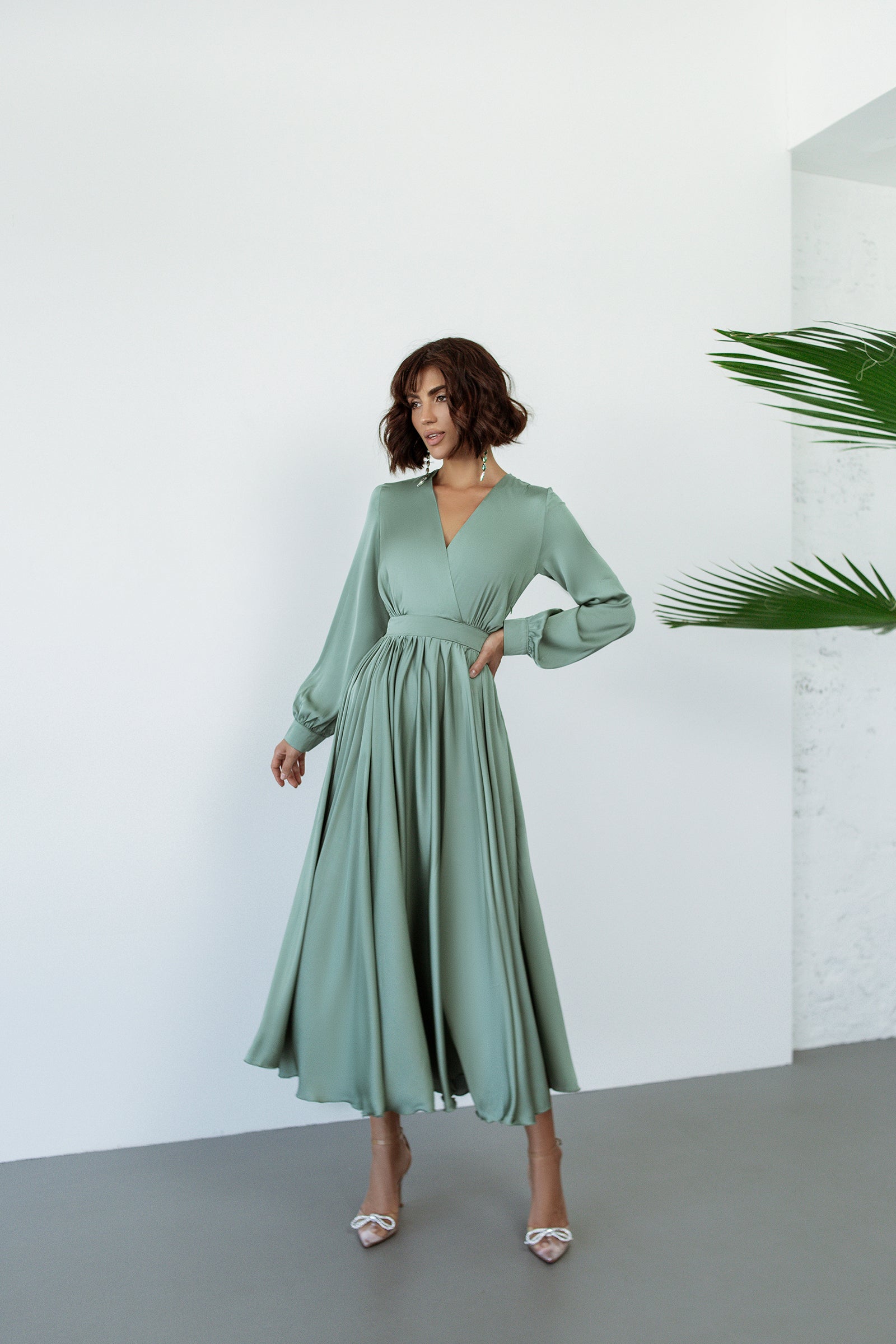 Adriana Tiffany-Blue Puff Sleeve Midi Wrap Dress