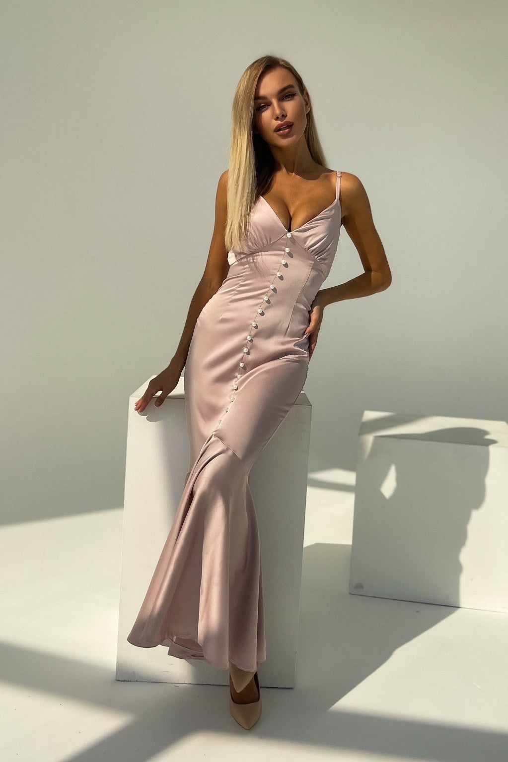 Aurora Mocca Satin V-Neck Maxi Slip Dress