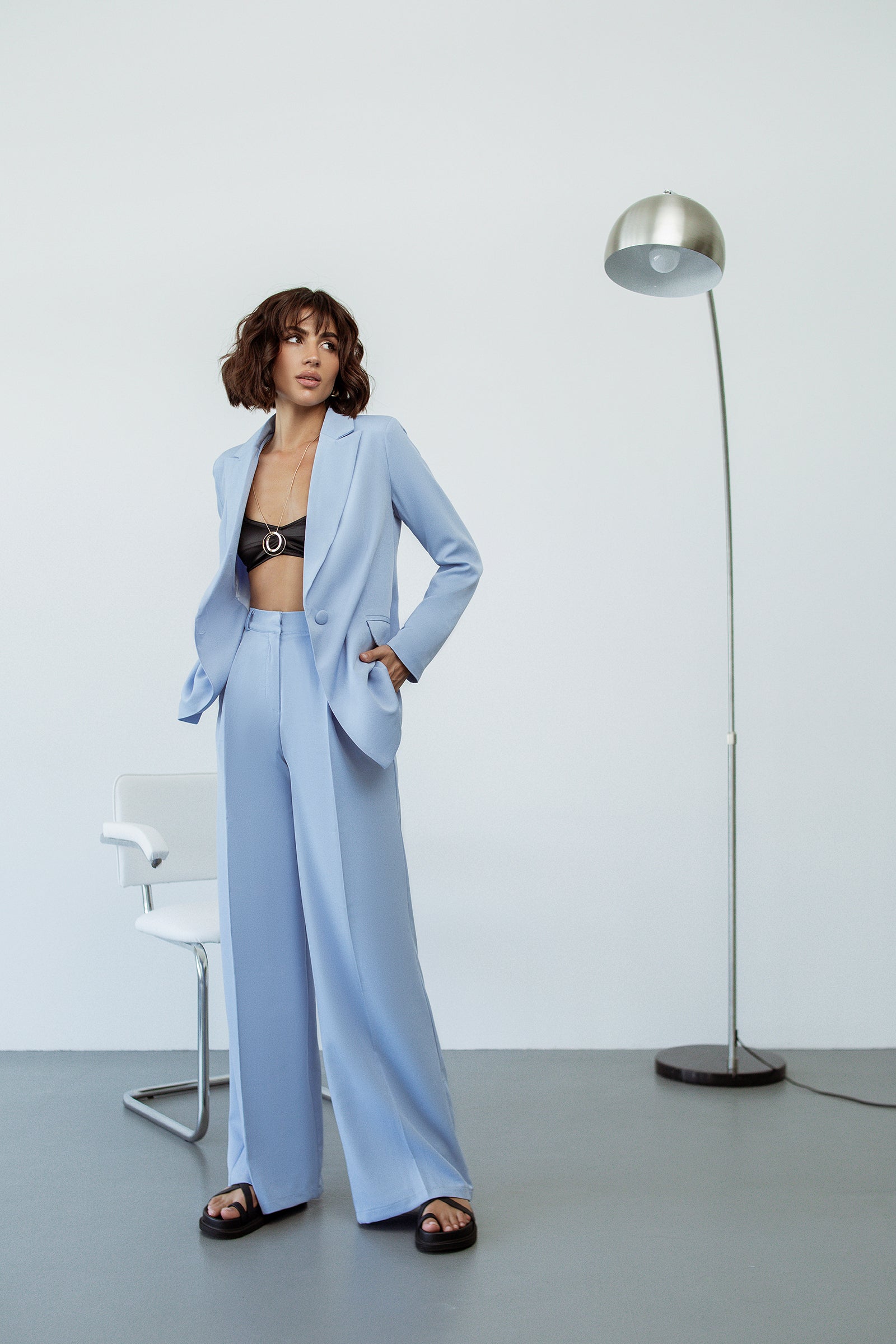 Adriana Sky-Blue Single-Breasted Two-Piece Suit