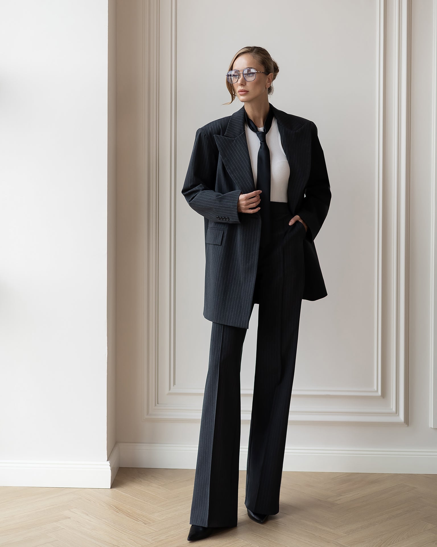 Camilla Grey Striped Oversized Double-Breasted Two-Piece Suit