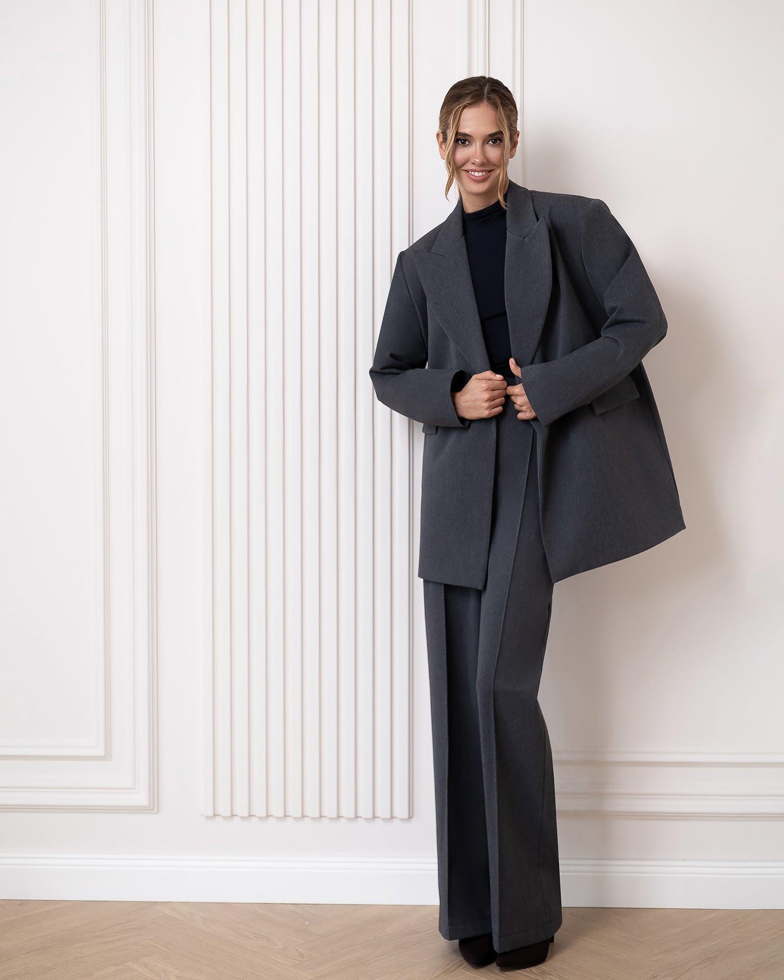 Camilla Grey Oversized Double-Breasted Tailored Two-Piece Suit