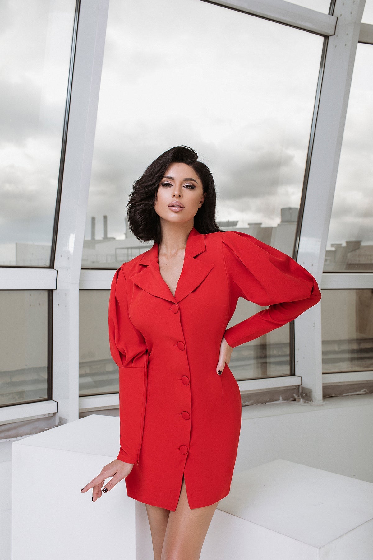 Beatrice Red Puff-Sleeve Mini Dress