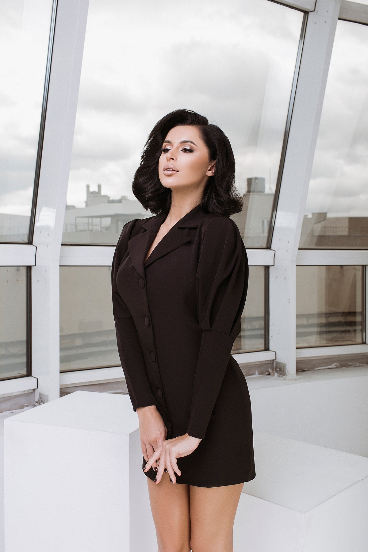 Beatrice Black Puff-Sleeve Mini Dress