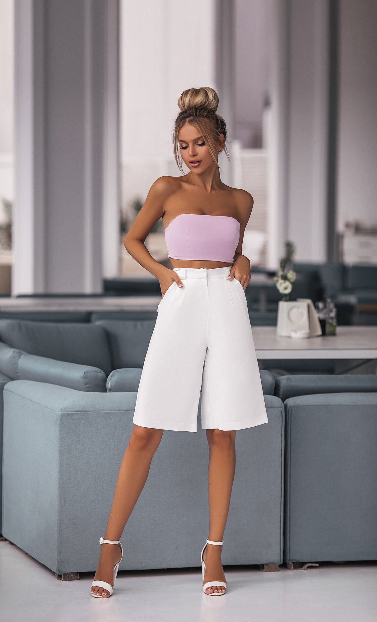 Fiamma Lavender Formal Crepe Crop Top