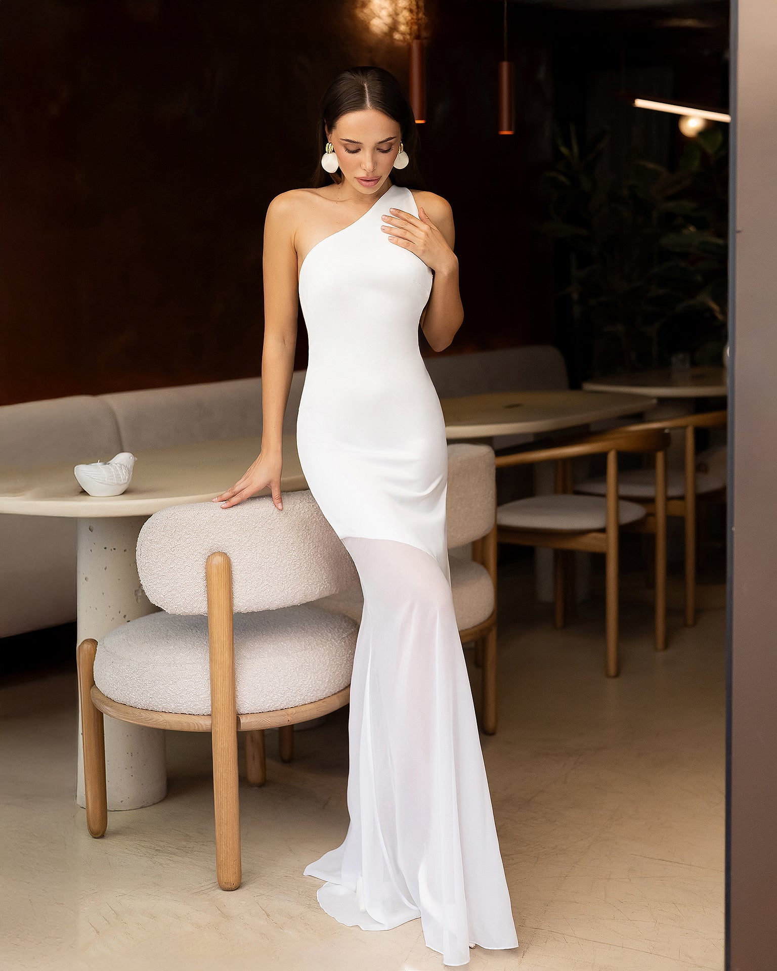 Beatrice White Satin One-Shoulder Backless Maxi Dress
