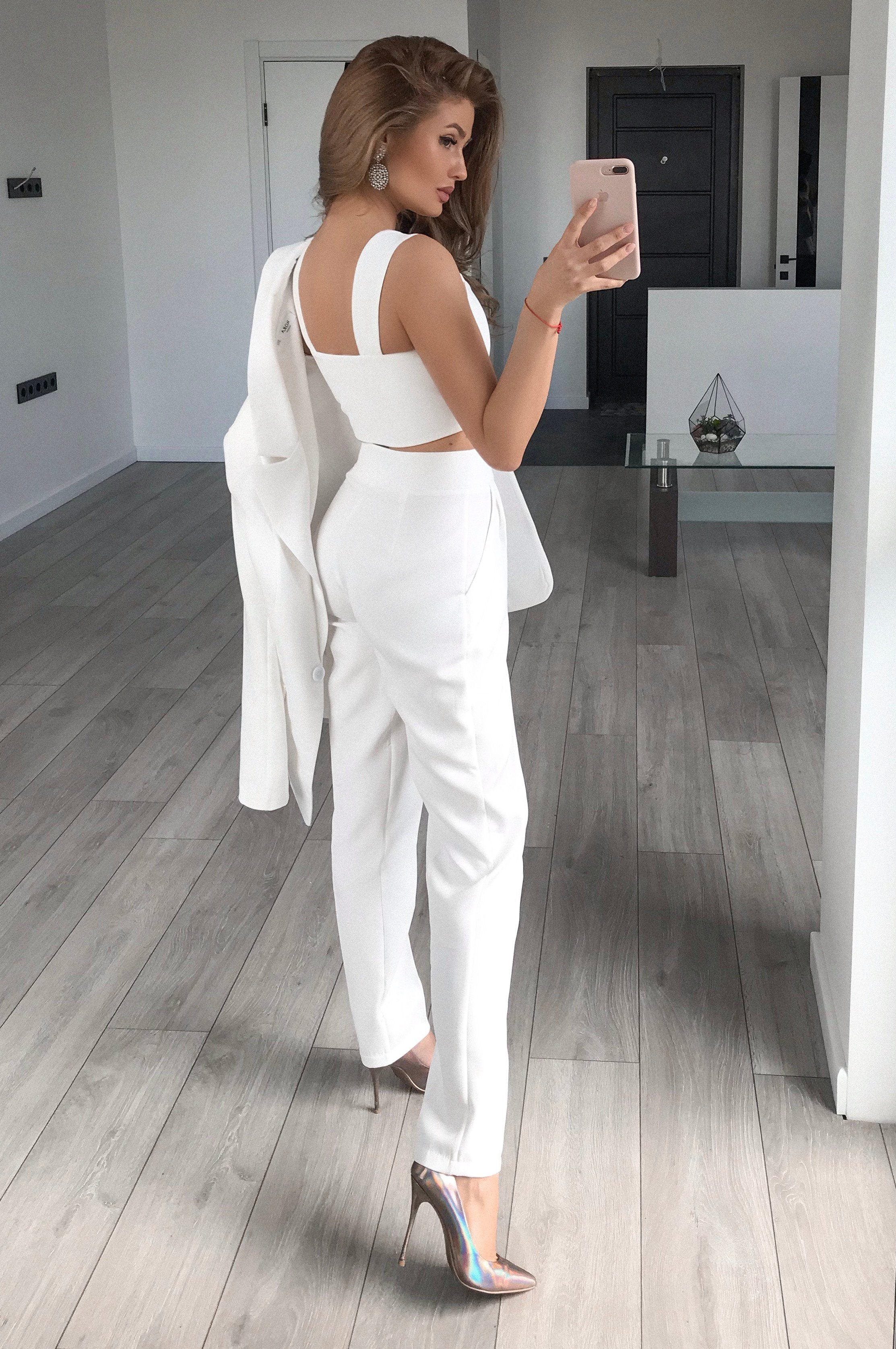 Adriana White Regular-Fit Three-Piece Suit