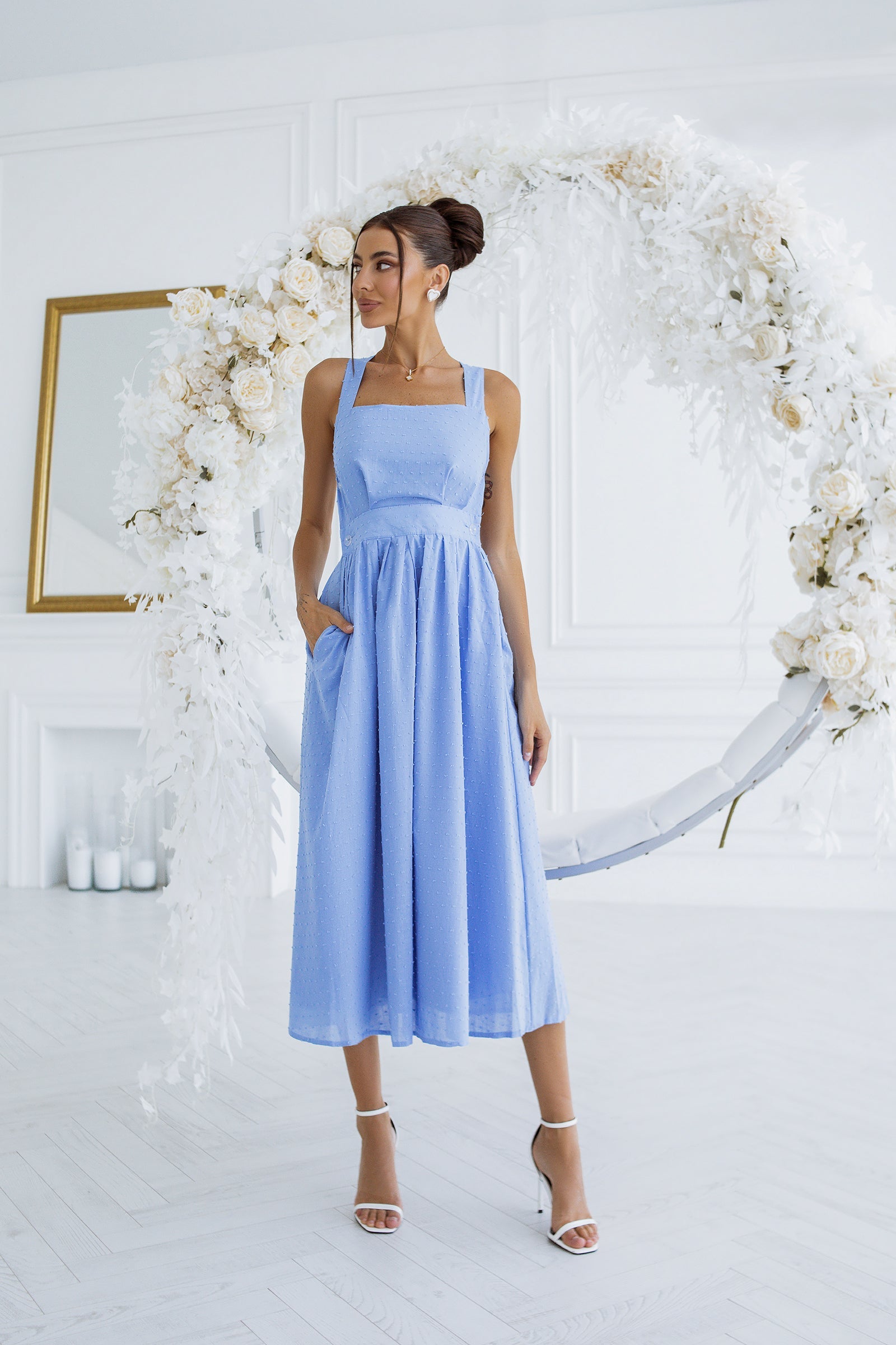 Chiara Blue Sleeveless Cotton Midi Dress