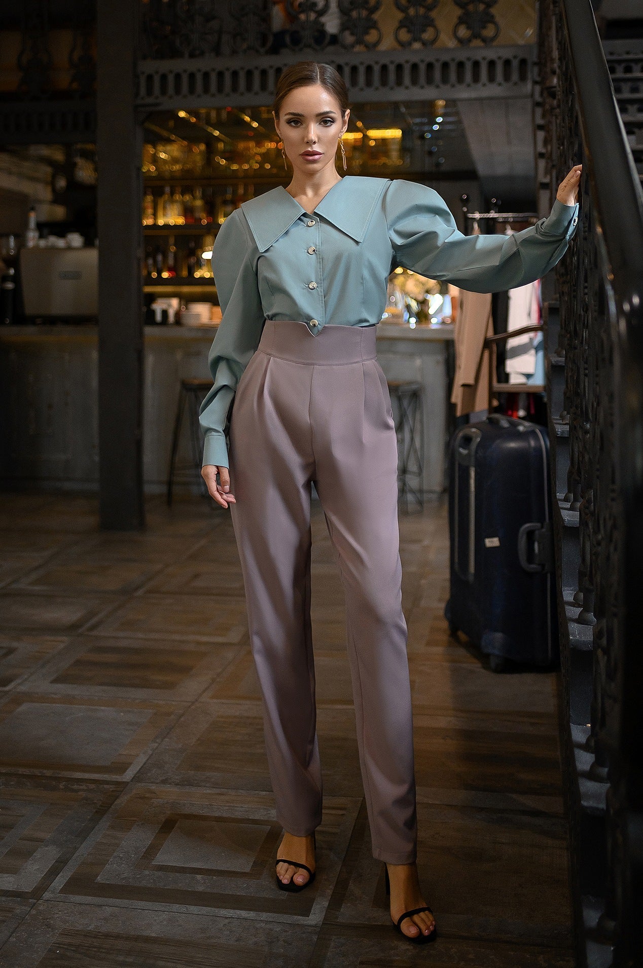 Adriana Mocha High-Waisted Regular Fit Trousers
