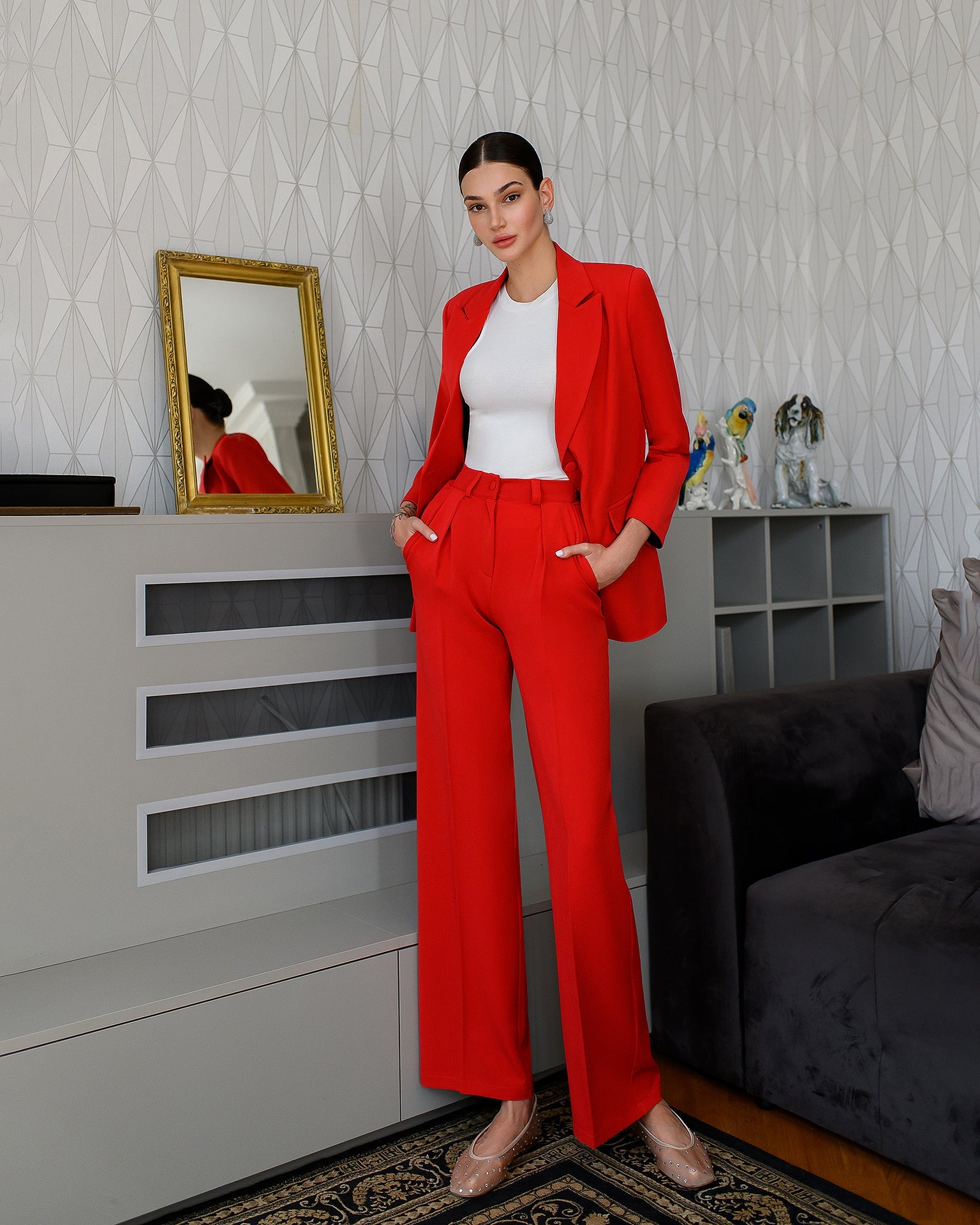 Beatrice Red Single-Breasted Oversized Two-Piece Suit