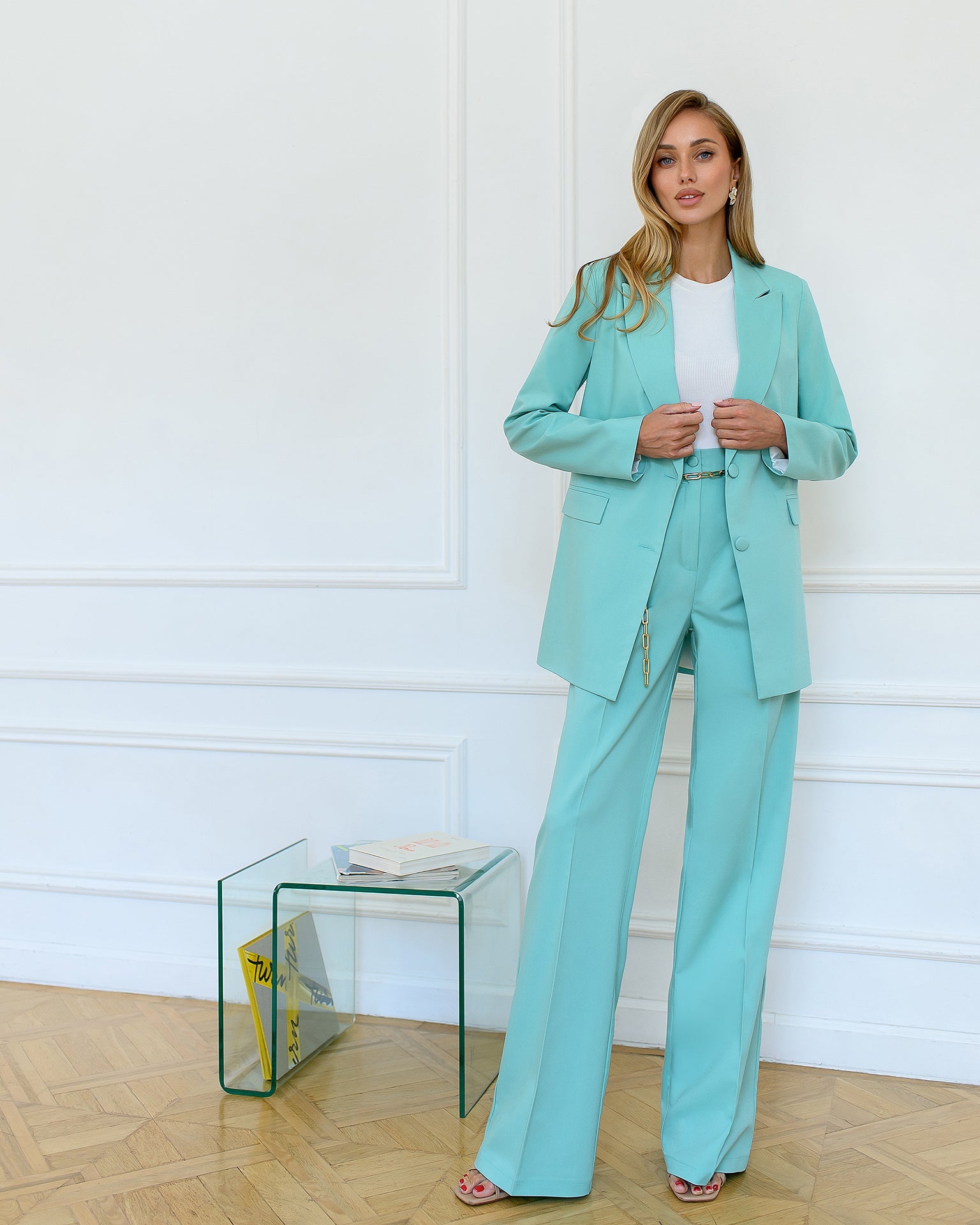 Beatrice Tiffany-Blue Single-Breasted Oversized Two-Piece Suit
