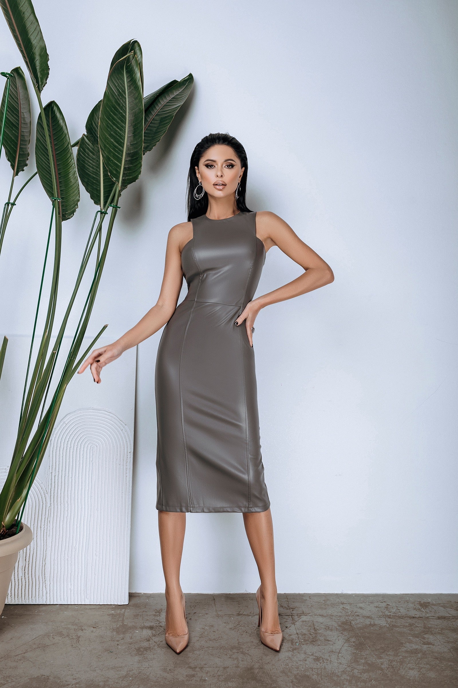 Chiara Eco-Leather Sleeveless Midi Dress