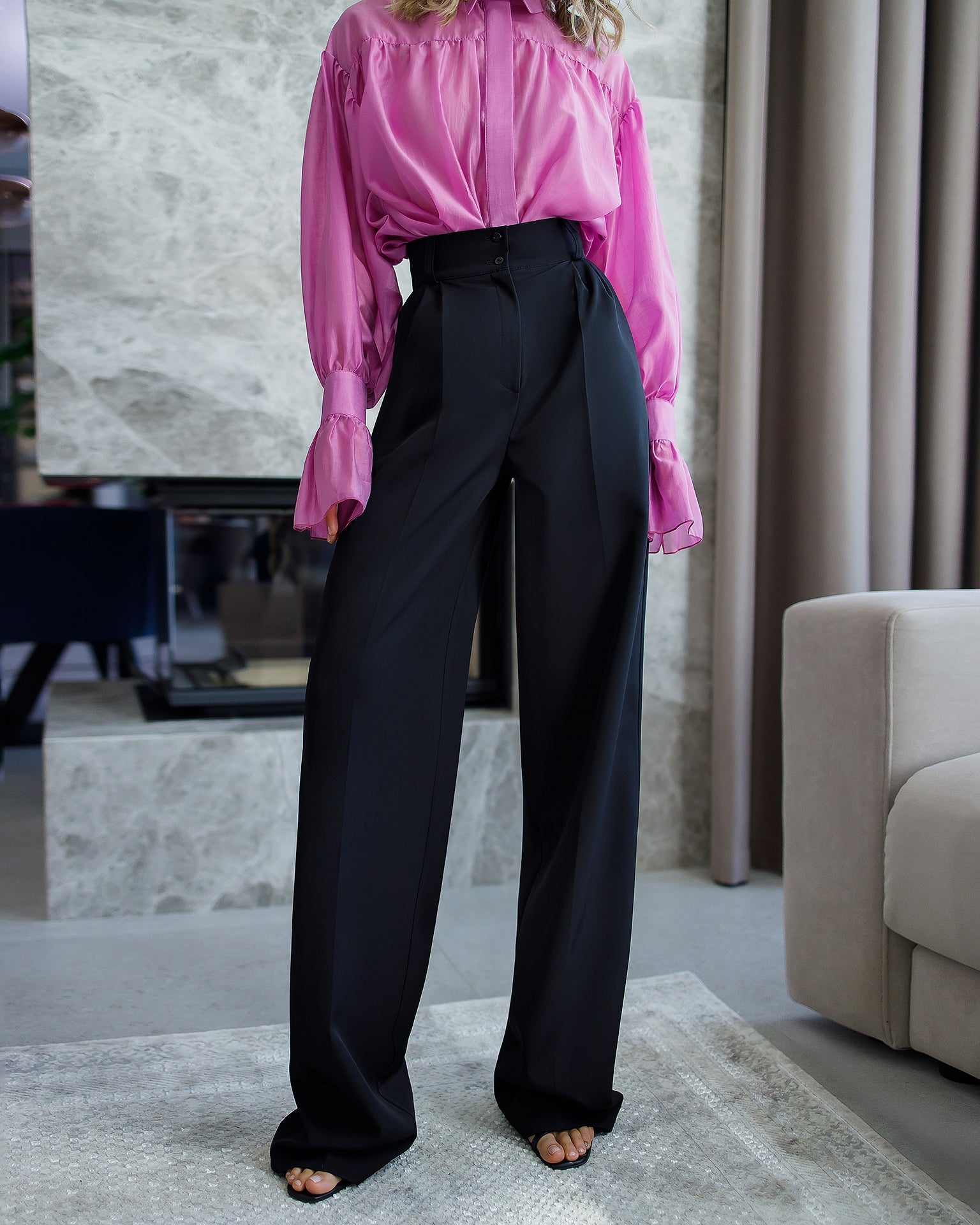 Camilla Black High-Waisted Pleated Palazzo Pants