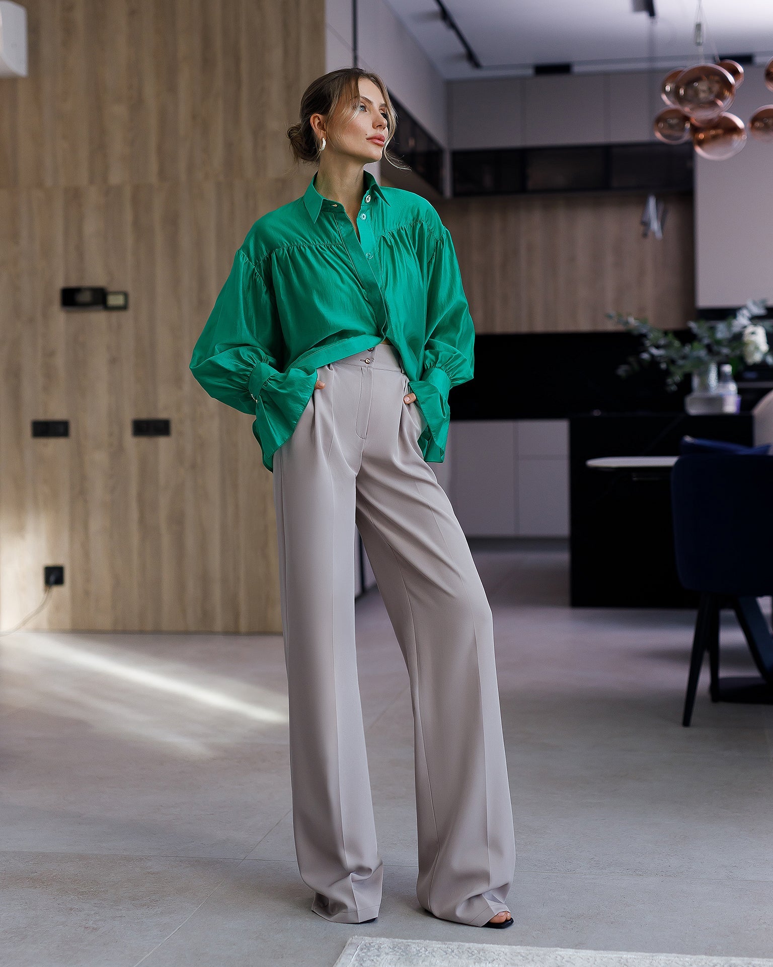Camilla Beige High-Waisted Pleated Palazzo Pants