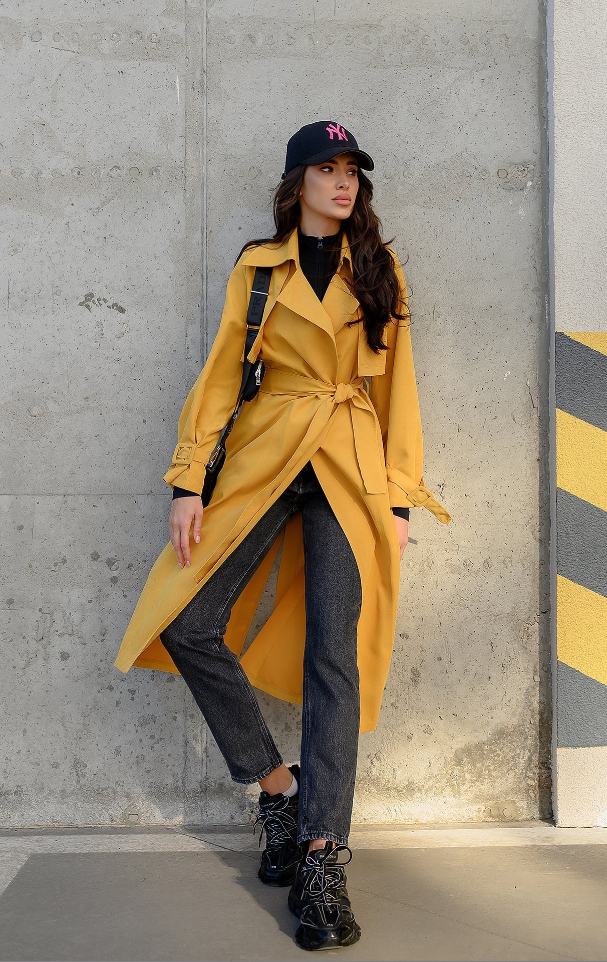 Ornella Mustard Belted Cotton Trench Coat