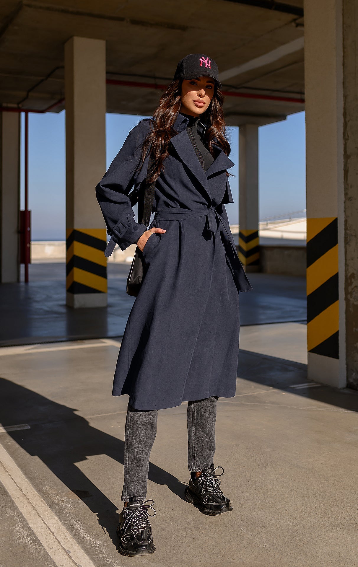 Ornella Navy Belted Cotton Trench Coat