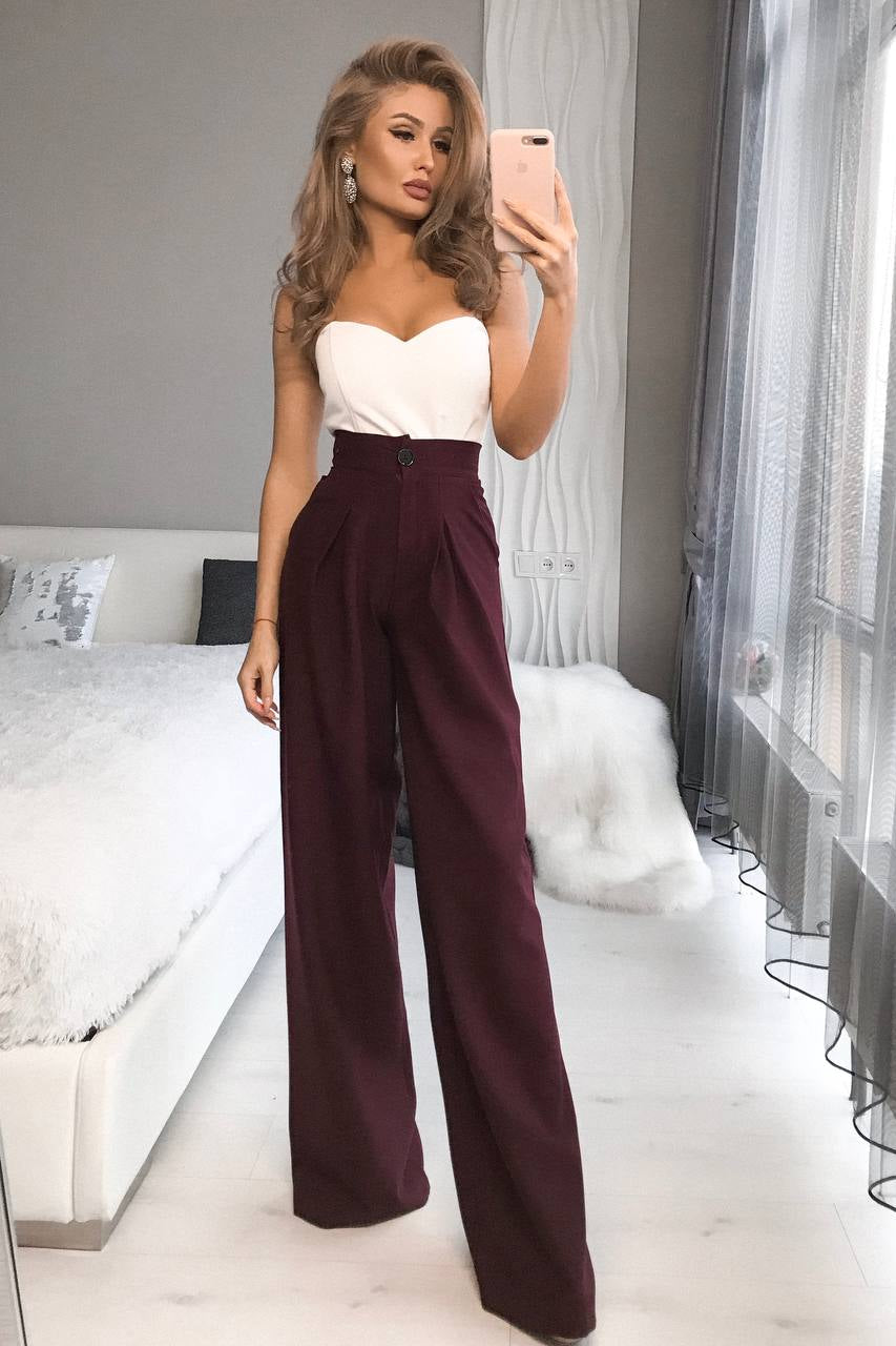 Adriana Bordeaux High Waist Wide-Leg Palazzo Pants