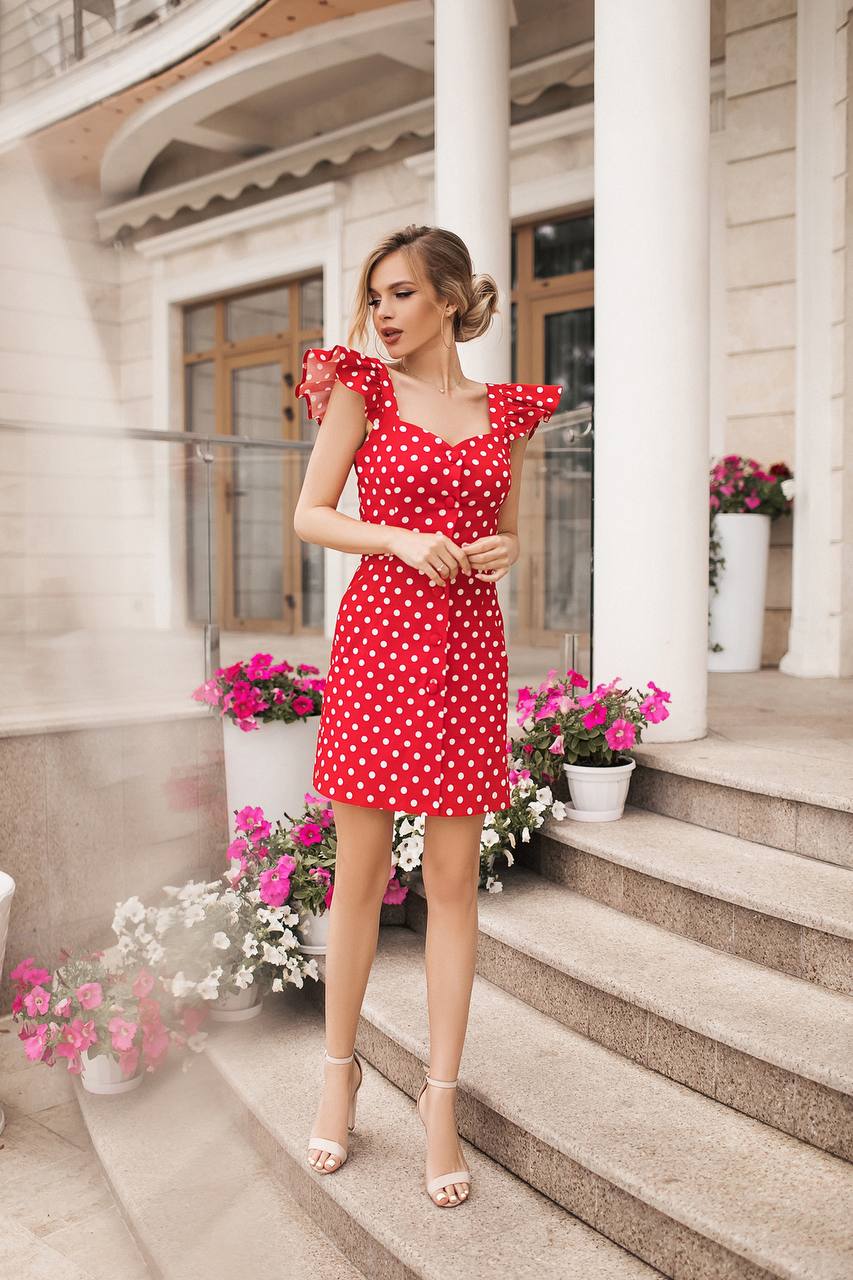 Lorenza Red Polka-Dot Mini Dress