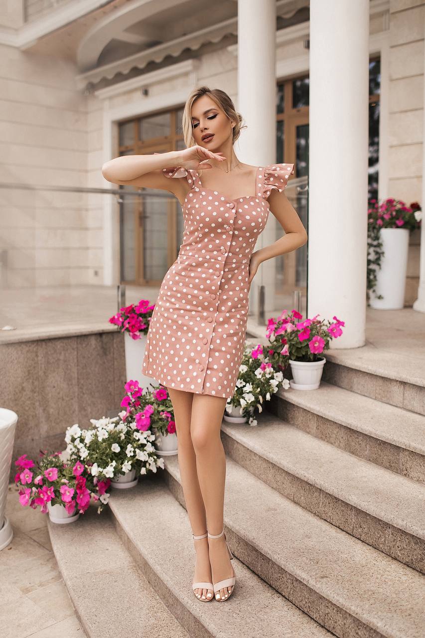 Lorenza Dusty Pink Polka-Dot Mini Dress