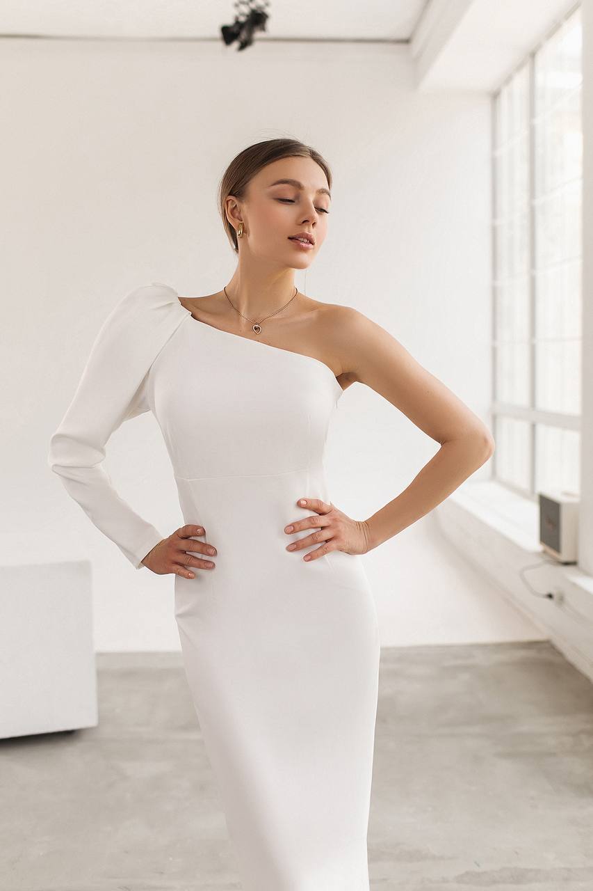 Fiamma White One-Shoulder Bodycon Midi Dress