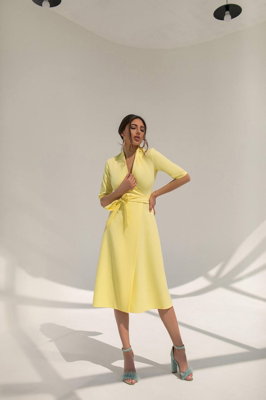 Lucia Wrap Short Sleeve Crepe Midi Dress