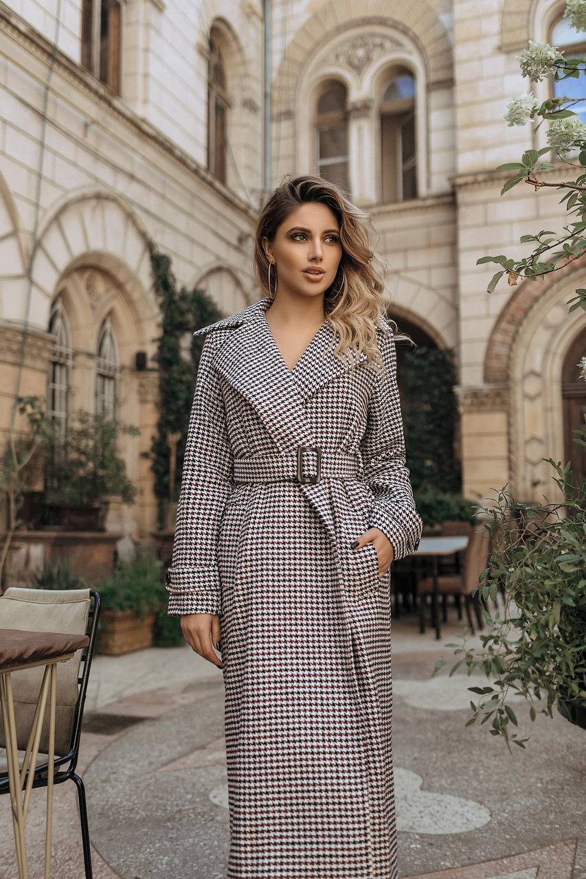 Aurora Purple Checked Belted Coat in Luxe Suiting
