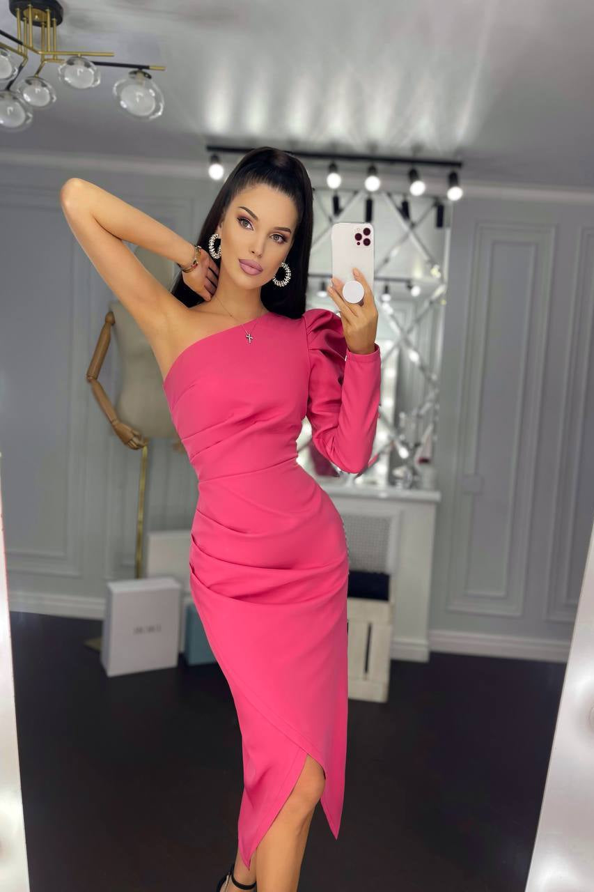 Beatrice Crimson One-Shoulder Tulip Midi Dress