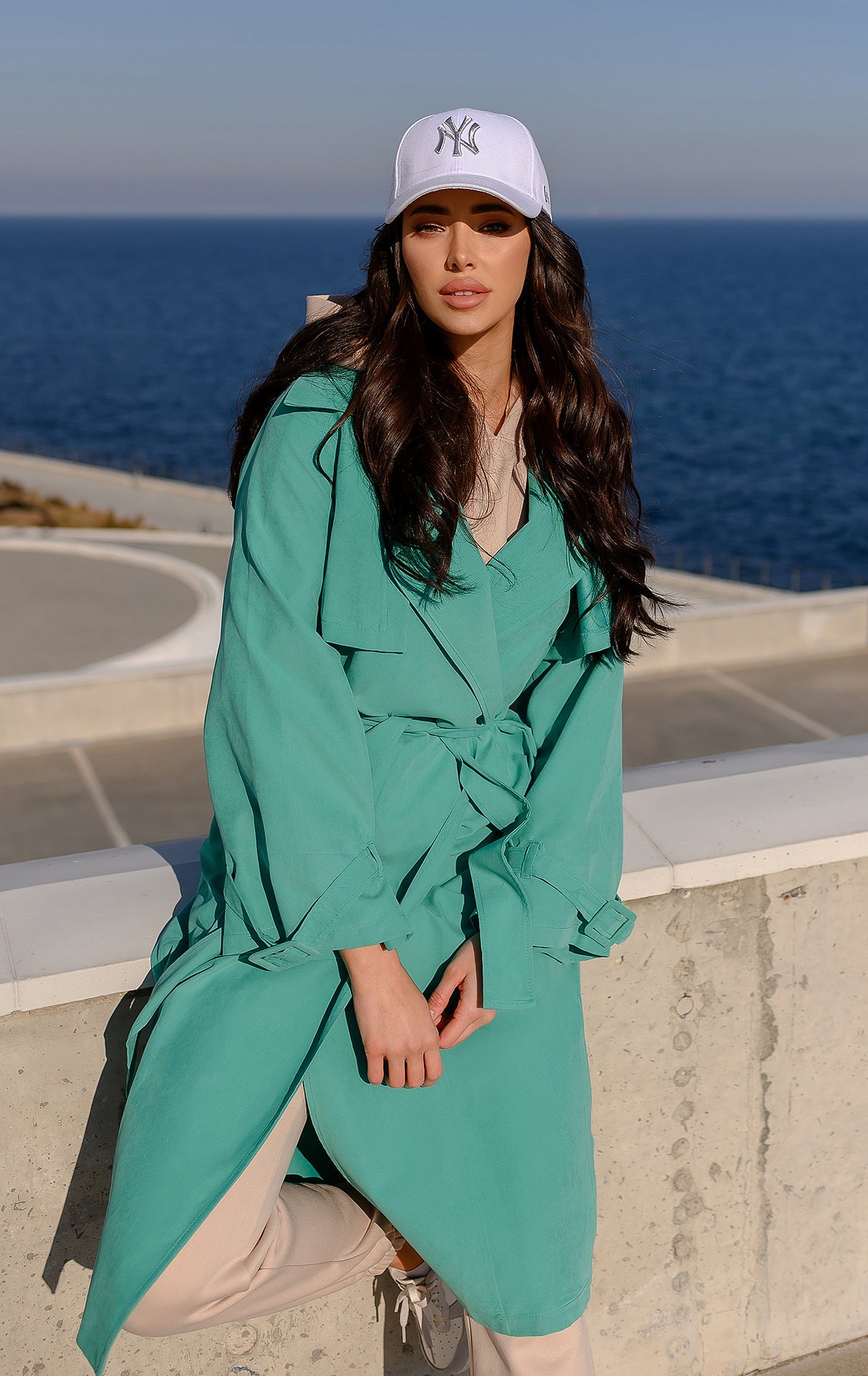 Ornella Tiffany-Blue Belted Cotton Trench Coat