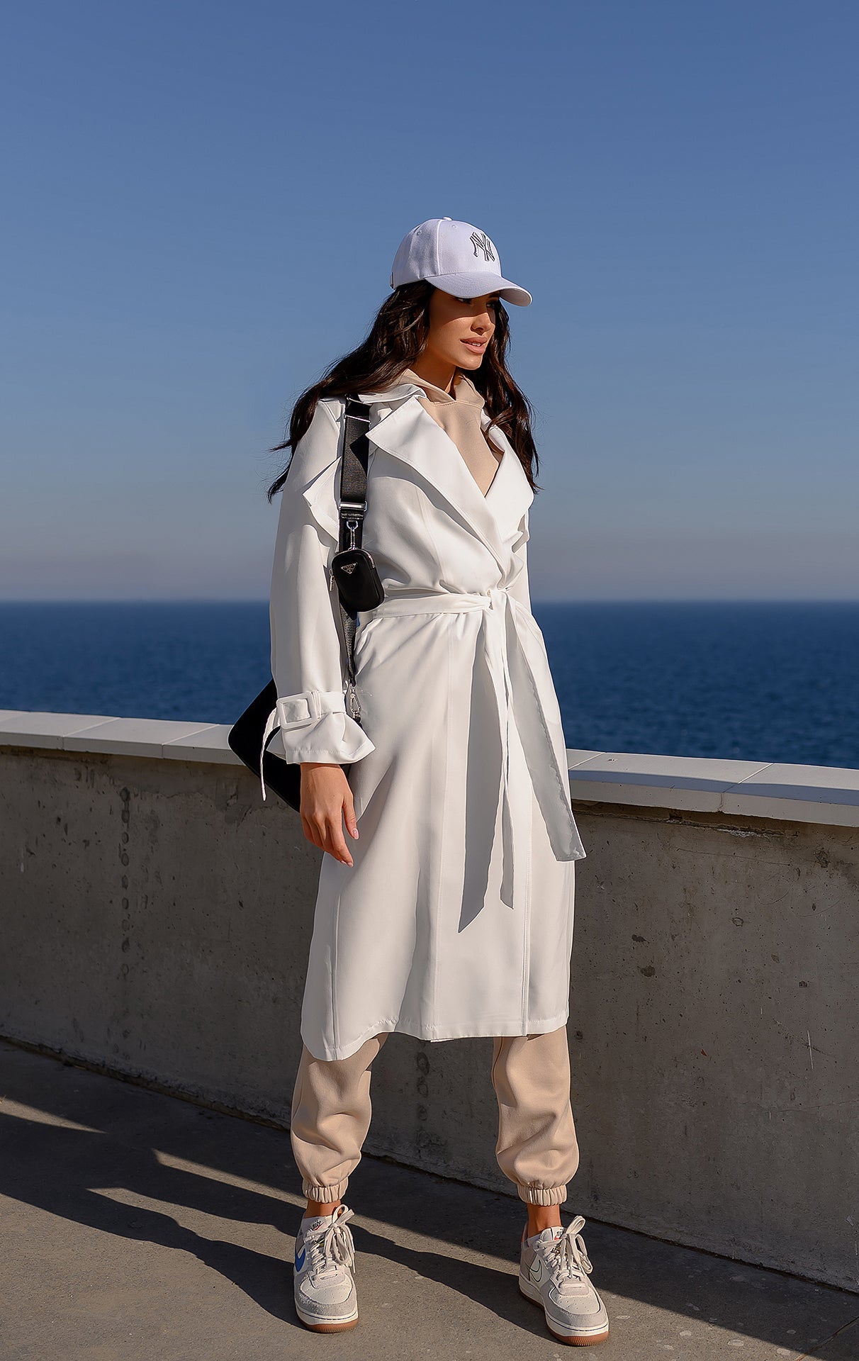 Ornella White Belted Cotton Trench Coat